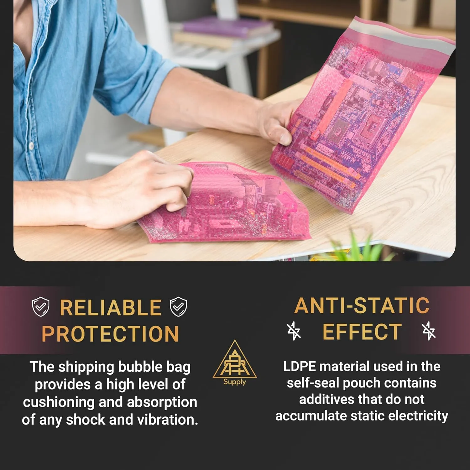 APQ Pack of 25 Anti-Static Bubble Out Bags 4x10.5. Resealable Static Shielding Bag 4 x 10.5. Bubble Cushioning Pouch Bag for Packaging, Storing Sensitive Electronic Components.