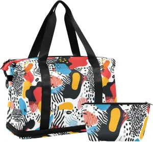 Artistic illustrations abstract multicolor Travel Hand Bags Large Carry On Bag Sports Gym with Adjustable Strap for Trekking Multifunctional