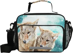 Aslsiy Coyote Blue Winter Sky Reusable Lunch Bag for Women Men, Insulated Lunch Box Handbag Portable for Office Picnic Travel Cooler Bag with Adjustable Shoulder Strap