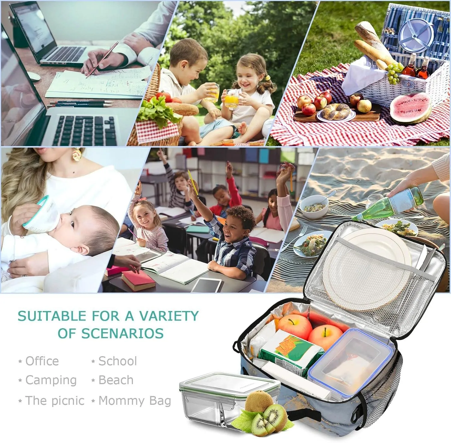 Aslsiy Custom Lunch Bag for Women Men Purple Green Ink Art Personalized Insulated Lunch Box Gold Foil Portable Handbag with Adjustable Shoulder Strap for Office Picnic Travel