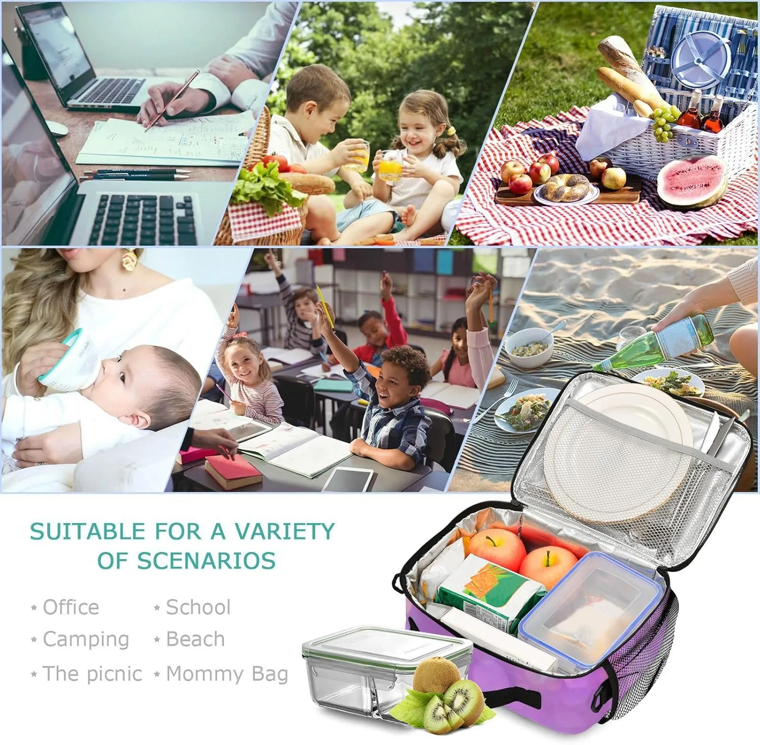 Aslsiy Custom Lunch Bag for Women Twinkle Glitters Blurred Personalized Insulated Lunch Box Modern Color Portable Handbag with Adjustable Shoulder Strap for Office Picnic Travel
