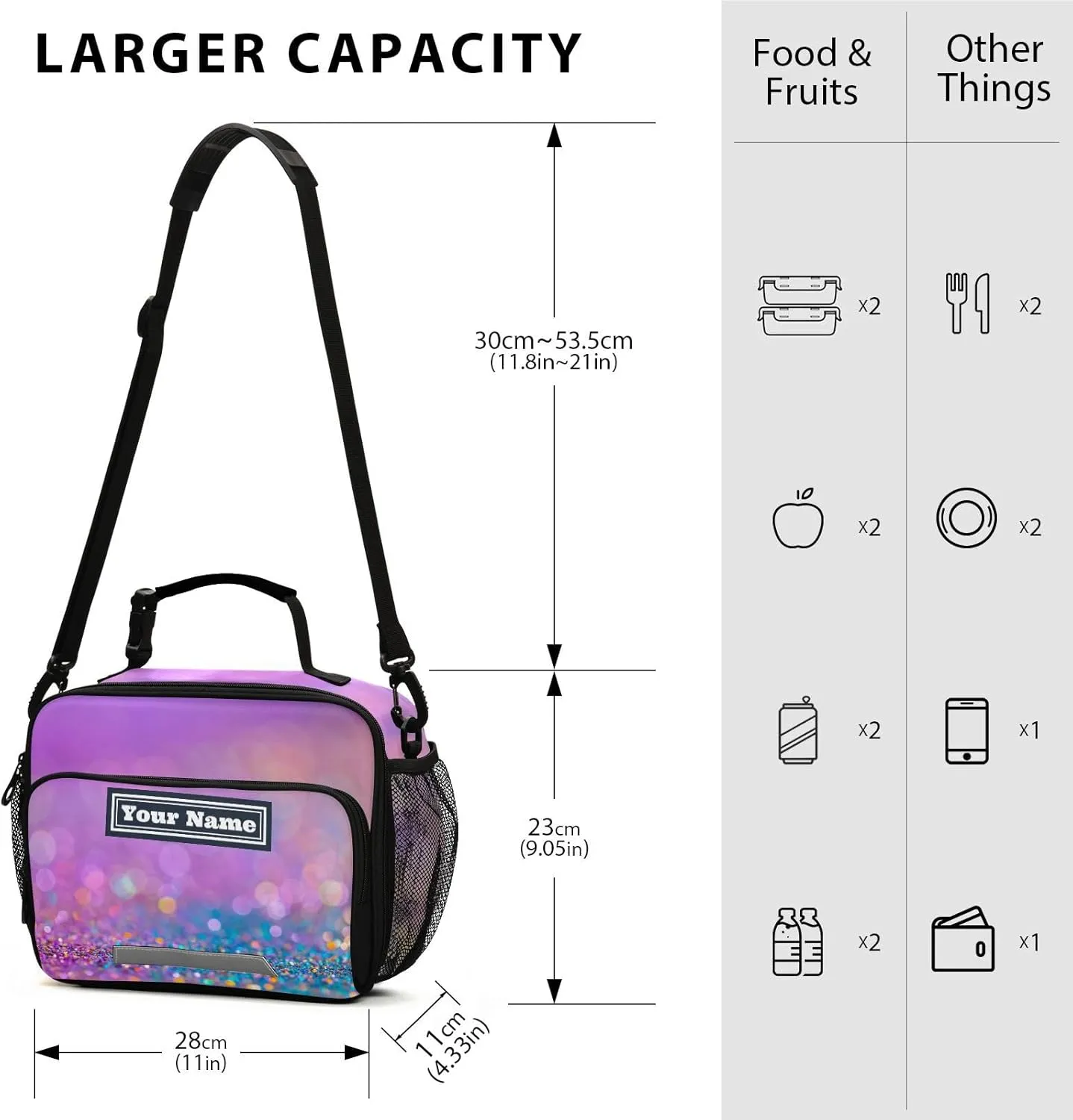 Aslsiy Custom Lunch Bag for Women Twinkle Glitters Blurred Personalized Insulated Lunch Box Modern Color Portable Handbag with Adjustable Shoulder Strap for Office Picnic Travel