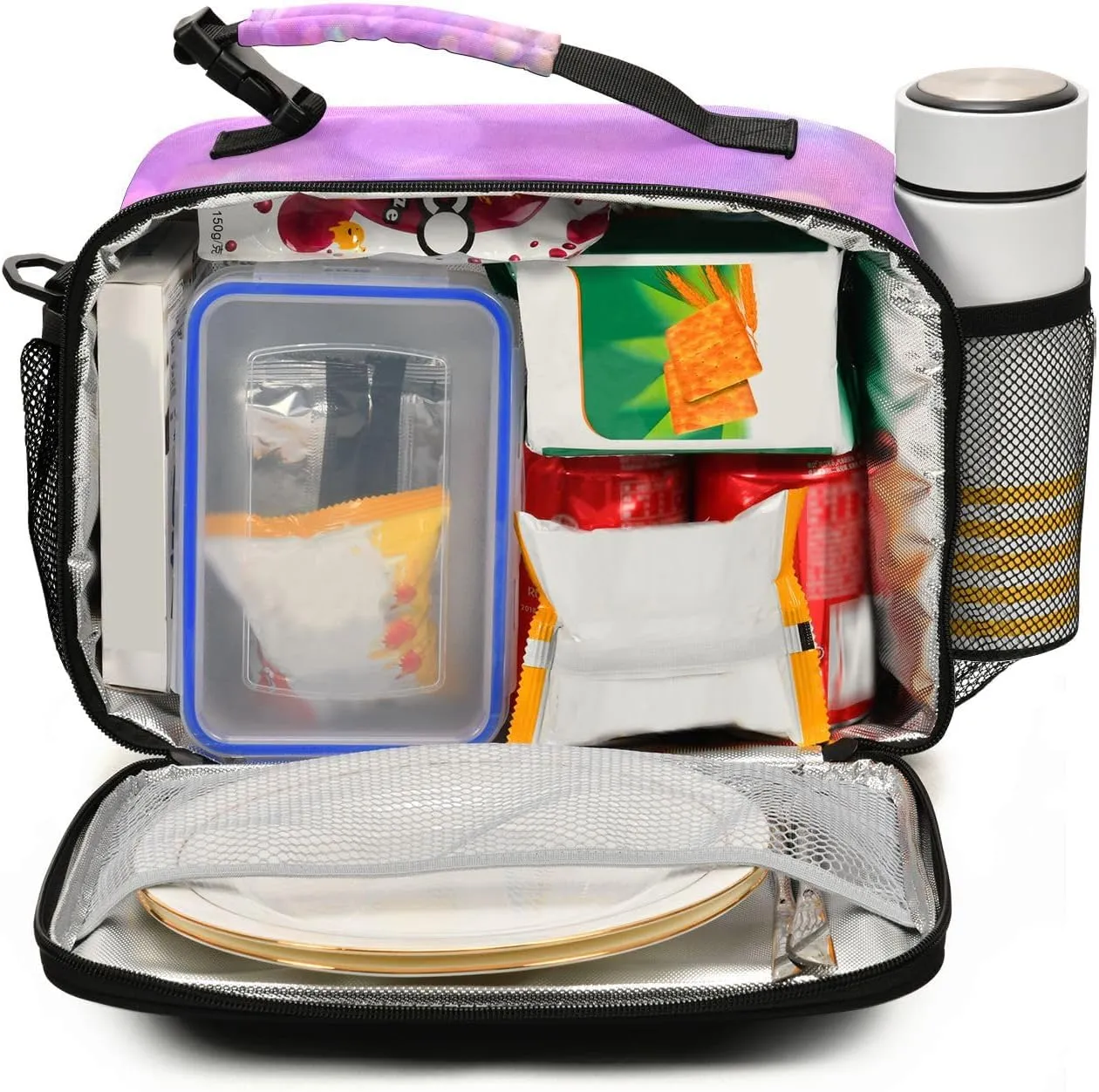 Aslsiy Custom Lunch Bag for Women Twinkle Glitters Blurred Personalized Insulated Lunch Box Modern Color Portable Handbag with Adjustable Shoulder Strap for Office Picnic Travel