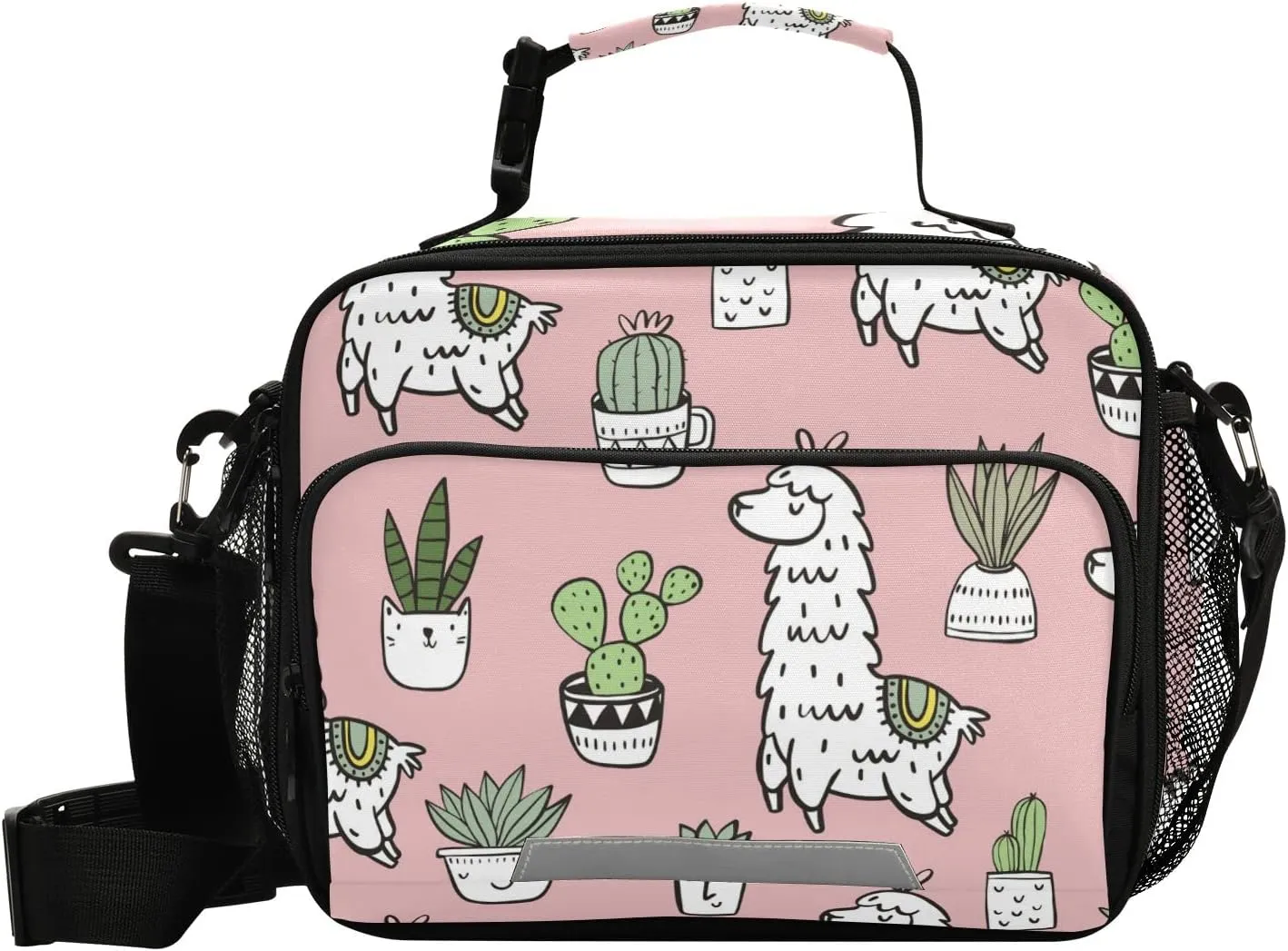 Aslsiy Cute Alpacas Cacti Succulents Reusable Lunch Bag for Women Men, Insulated Lunch Box Handbag Portable for Office Picnic Travel Cooler Bag with Adjustable Shoulder Strap