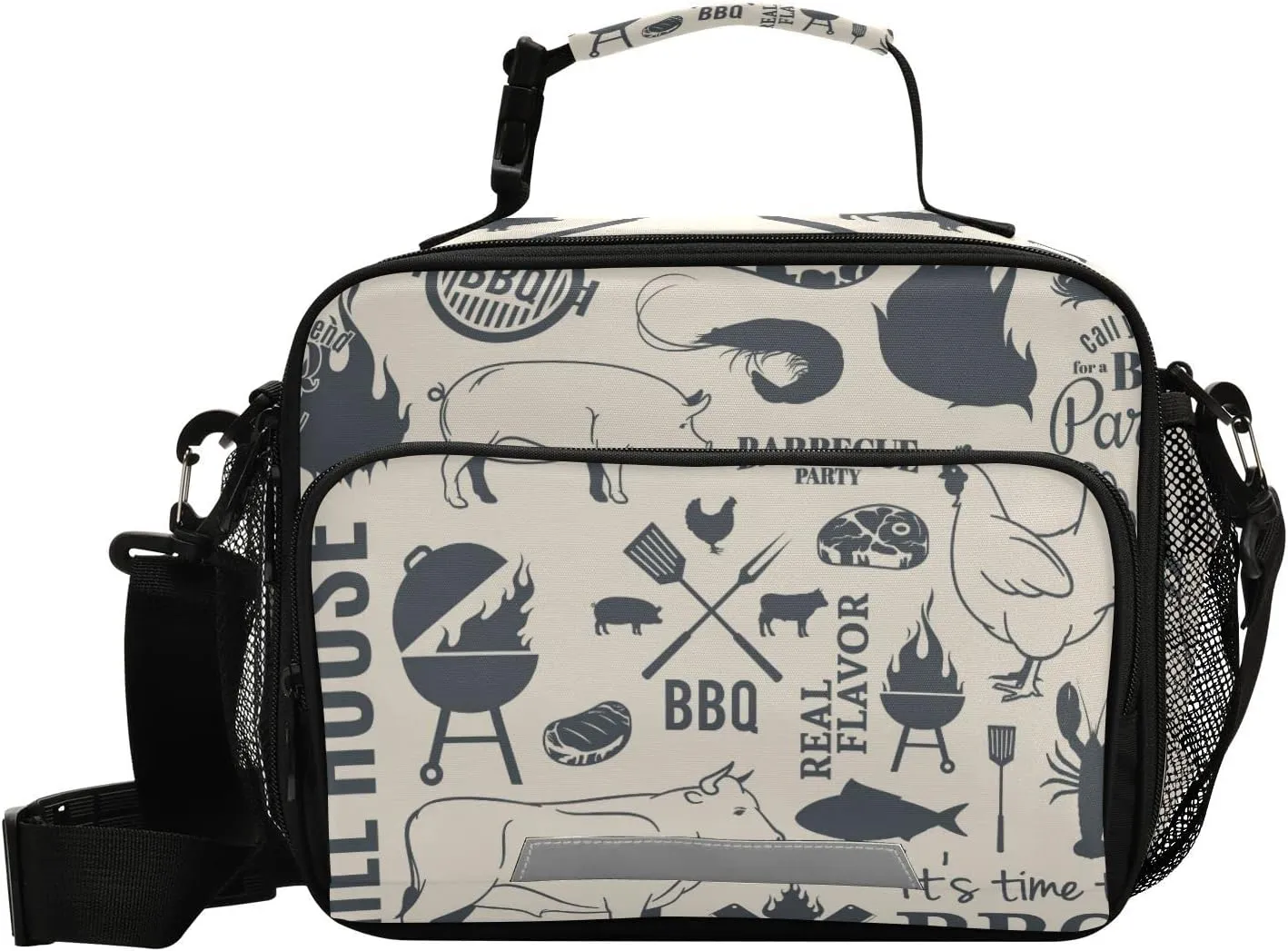 Aslsiy Lunch Bag for Women Bbq Animals and Seafood Insulated Lunch Box Handbag with Adjustable Shoulder Strap for Office Picnic Travel