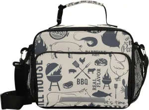 Aslsiy Lunch Bag for Women Bbq Animals and Seafood Insulated Lunch Box Handbag with Adjustable Shoulder Strap for Office Picnic Travel