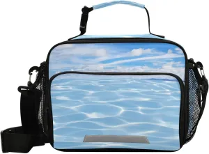 Aslsiy Lunch Bag for Women Blurred Blue Sea and Sky Insulated Lunch Box Handbag with Adjustable Shoulder Strap for Office Picnic Travel
