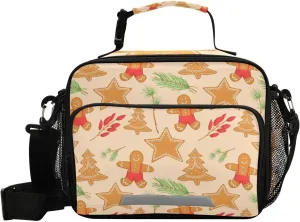 Aslsiy Lunch Bag for Women Christmas Gingerbread Cookies Insulated Lunch Box Rosehip Branch Handbag with Adjustable Shoulder Strap Thanksgiving Christmas Gift