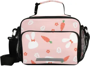 Aslsiy Lunch Bag for Women Cute Bunny Rabbit Insulated Lunch Box Carrot Handbag with Adjustable Shoulder Strap for Office Picnic