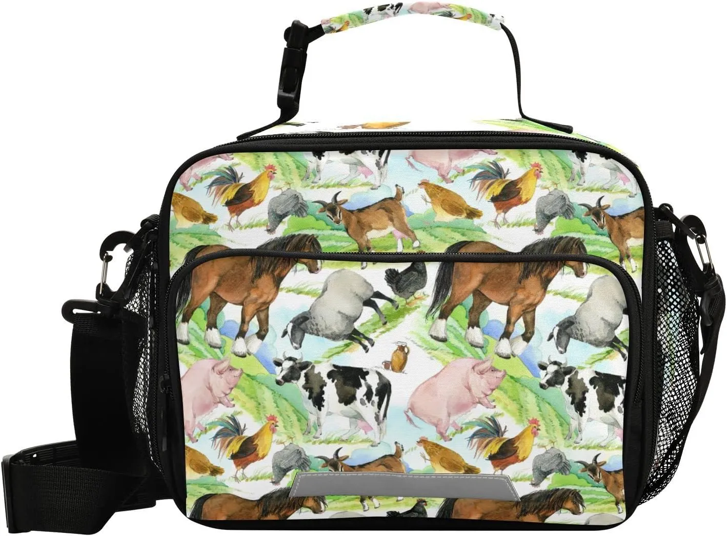 Aslsiy Lunch Bag for Women Farms Animal Pig Insulated Lunch Box Grass Handbag with Adjustable Shoulder Strap for Office Picnic Travel