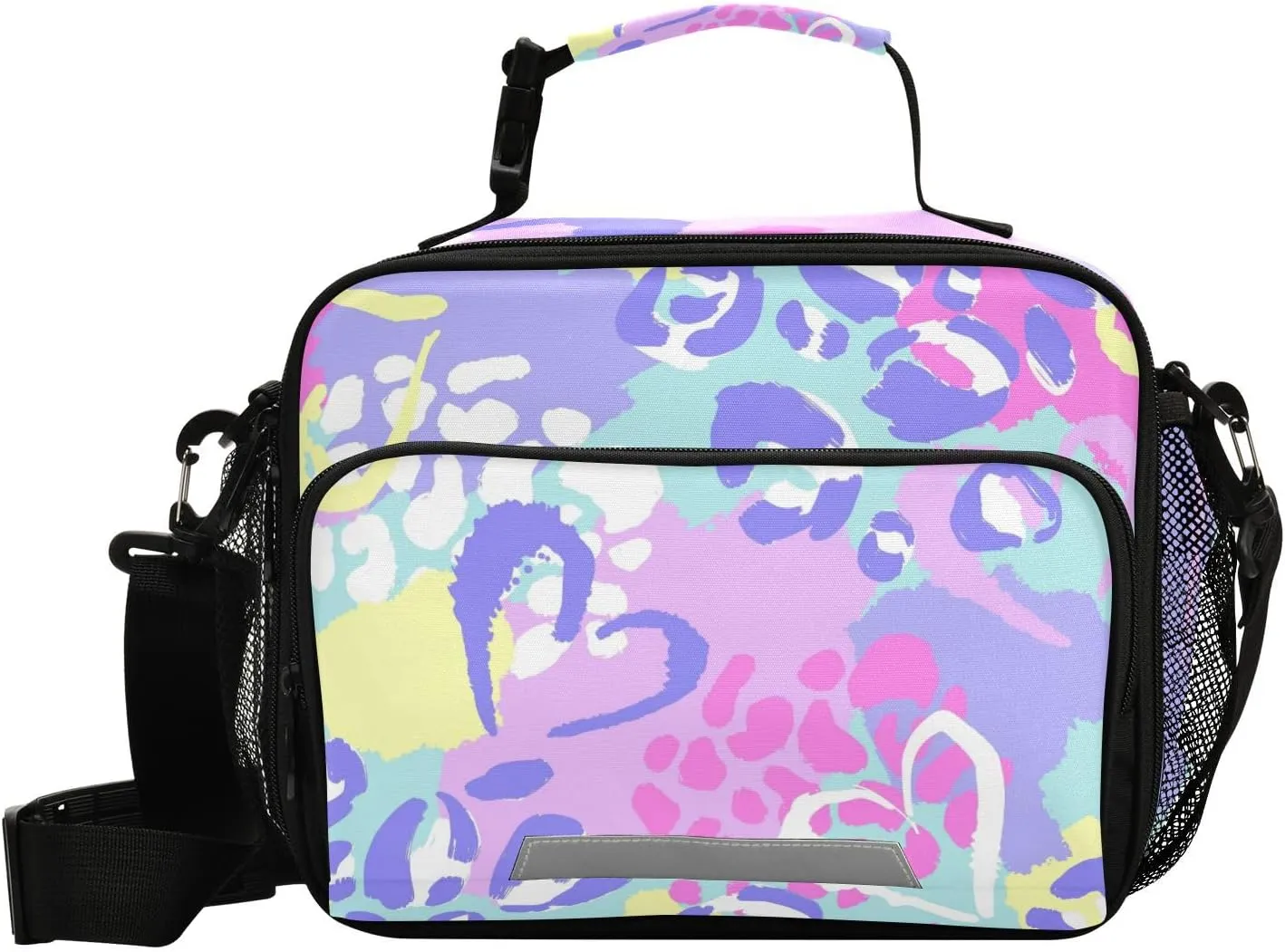 Aslsiy Lunch Bag for Women Kids Chaotic Leopard with Hearts Insulated Lunch Box Handbag with Adjustable Shoulder Strap for School Picnic Travel