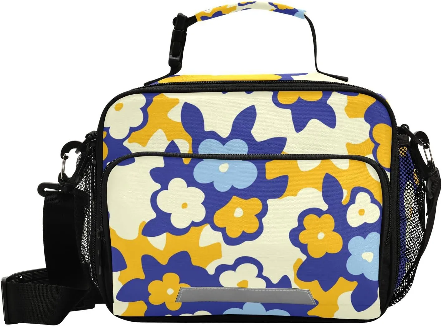 Aslsiy Lunch Bag for Women Kids Naive Daisy Flowers Insulated Lunch Box Yellow Blue Handbag with Adjustable Shoulder Strap for School Picnic Travel