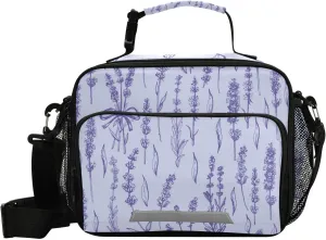 Aslsiy Lunch Bag for Women Lavender Flowers Insulated Lunch Box Gentle Handbag with Adjustable Shoulder Strap for Office Picnic Travel