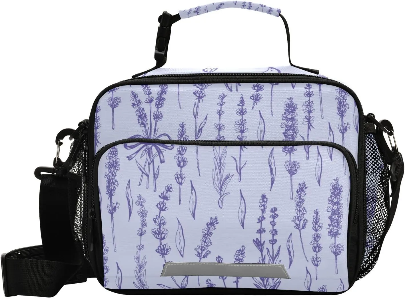 Aslsiy Lunch Bag for Women Lavender Flowers Insulated Lunch Box Gentle Handbag with Adjustable Shoulder Strap for Office Picnic Travel