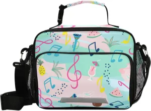 Aslsiy Lunch Bag for Women Musical Notes Insulated Lunch Box Juice Watermelon Handbag with Adjustable Shoulder Strap for Office Picnic Travel