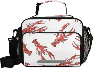 Aslsiy Lunch Bag for Women Red Crayfish Insulated Lunch Box White Handbag with Adjustable Shoulder Strap for Office Picnic Travel