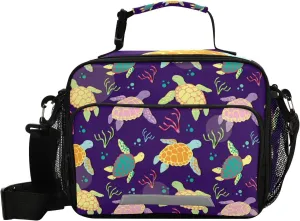 Aslsiy Lunch Bag for Women Sea Turtles and Algae Insulated Lunch Box Handbag with Adjustable Shoulder Strap for Office Picnic Travel