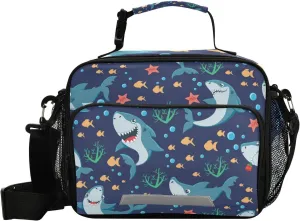 Aslsiy Lunch Bag for Women Sharks Sea Dwellers Insulated Lunch Box Marine Handbag with Adjustable Shoulder Strap for Office Picnic Travel