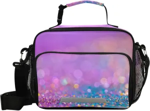 Aslsiy Lunch Bag for Women Twinkle Glitters Blurred Insulated Lunch Box Modern Color Handbag with Adjustable Shoulder Strap for Office Picnic Travel
