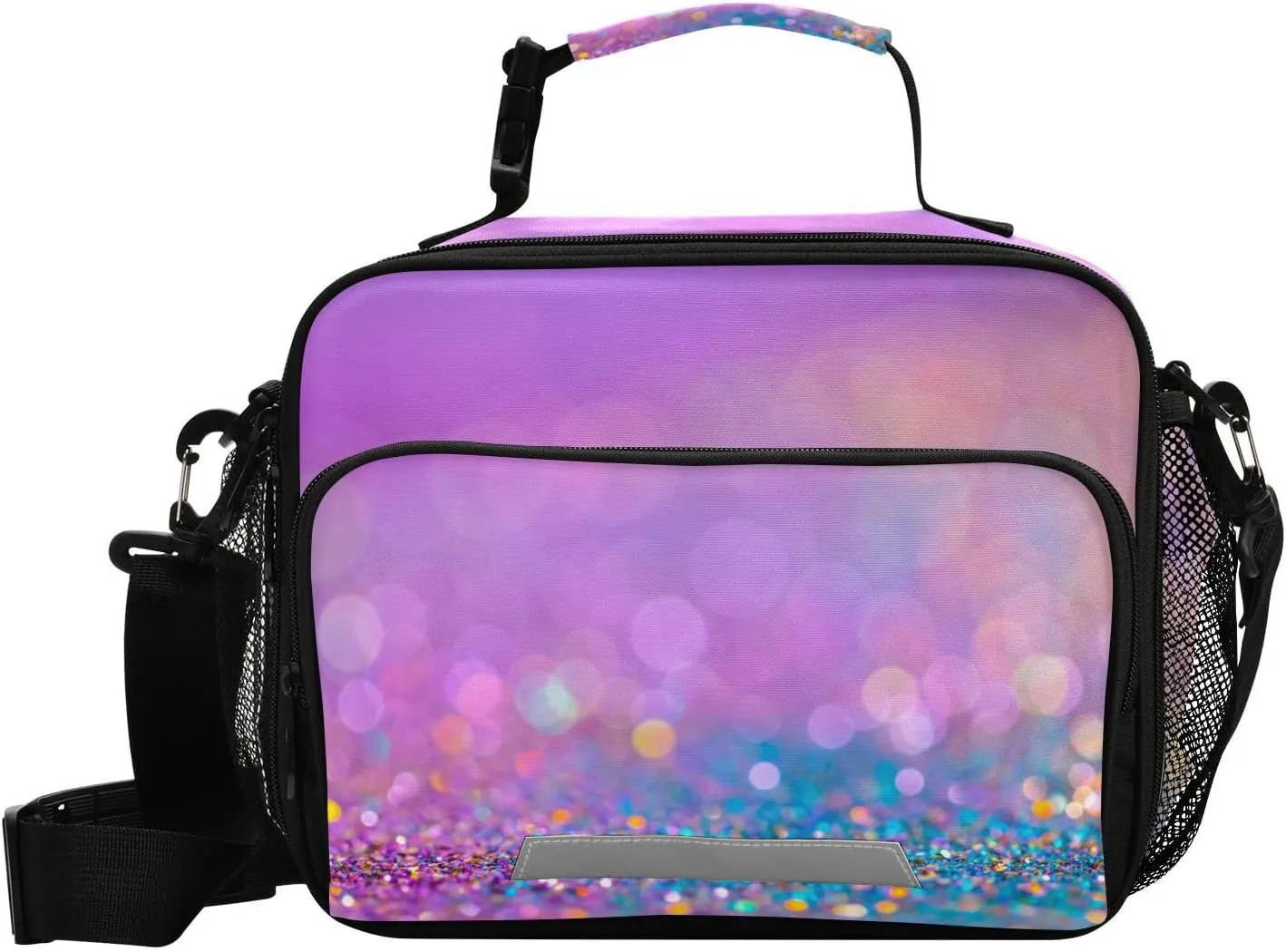Aslsiy Lunch Bag for Women Twinkle Glitters Blurred Insulated Lunch Box Modern Color Handbag with Adjustable Shoulder Strap for Office Picnic Travel