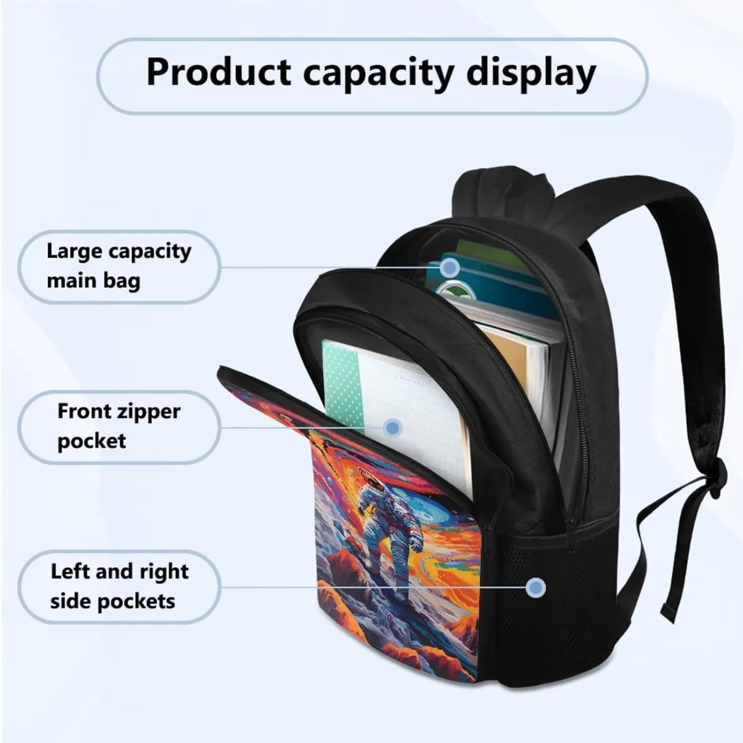 Astronaut Galaxy Teen Backpack and Lunch Box Set of 4 Lightweight School Bookpack for 5th 6th Grade Big Capacity Backpack for Boys with Pencil Bags for Boy Schoolbags