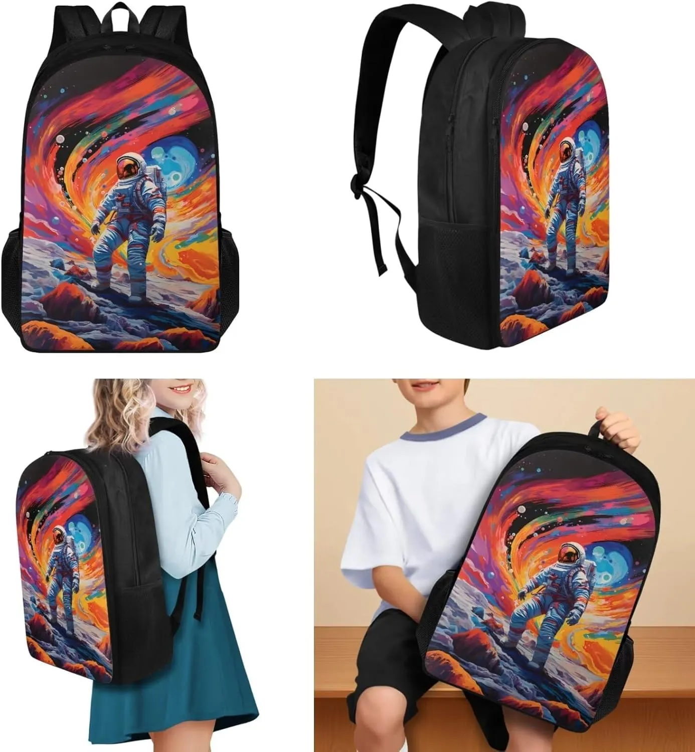 Astronaut Galaxy Teen Backpack and Lunch Box Set of 4 Lightweight School Bookpack for 5th 6th Grade Big Capacity Backpack for Boys with Pencil Bags for Boy Schoolbags