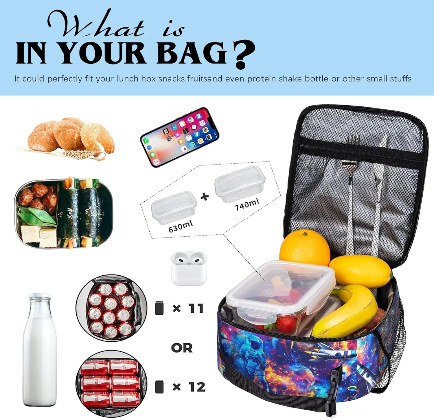 Astronaut Lunch Bag For Boys Girls Reusable Space Astronaut Lunch Box for Kids Insulated Meal Cooler Bags Waterproof Leakproof Portable Lunch Tote For School Work Travel Picnic Hiking Beach