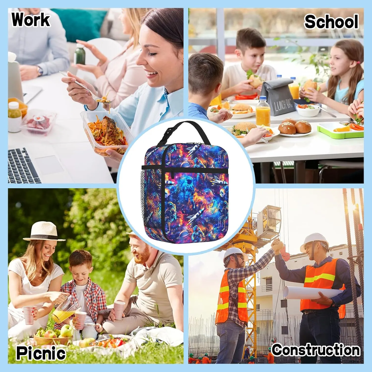 Astronaut Lunch Bag For Boys Girls Reusable Space Astronaut Lunch Box for Kids Insulated Meal Cooler Bags Waterproof Leakproof Portable Lunch Tote For School Work Travel Picnic Hiking Beach