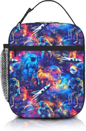 Astronaut Lunch Bag For Boys Girls Reusable Space Astronaut Lunch Box for Kids Insulated Meal Cooler Bags Waterproof Leakproof Portable Lunch Tote For School Work Travel Picnic Hiking Beach