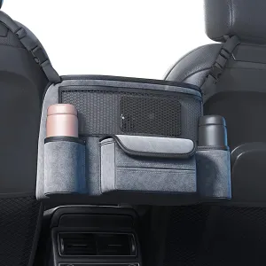 ASUBHA Car Handbag Holder Between Seats, Suede Large Capacity Car Purse Holder, Automotive Consoles & Organizers with Tissue Hoder & 2 Cupholders & 3 Pockets for Document Phone Storage Car Organizer