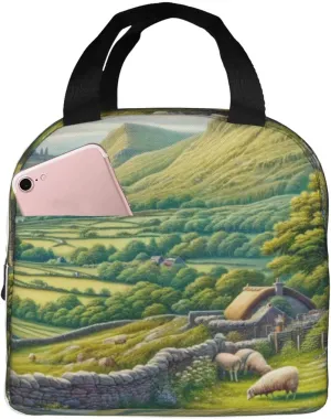 Augenstern Reusable Insulated Lunch Bag Thermal Lunch Tote Bag Rural-Landscape Lunch Cooler Bags For Office Work Picnic Beach