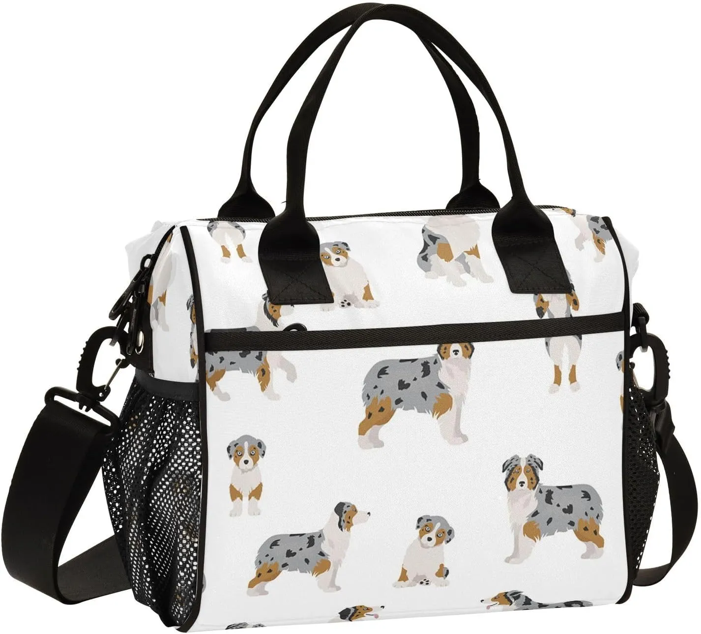 Australian Shepherd Dogs Lunch Bag Reusable Lunch Box for Office Picnic Hiking Beach, Insulated Cooler Tote Food Container with Adjustable Shoulder Strap for Men Women Adults