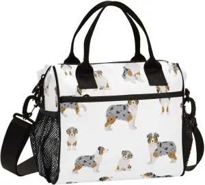 Australian Shepherd Dogs Lunch Bag Reusable Lunch Box for Office Picnic Hiking Beach, Insulated Cooler Tote Food Container with Adjustable Shoulder Strap for Men Women Adults