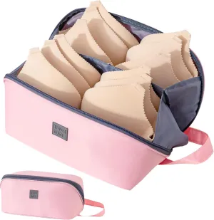 AUTENS Underwear Storage Bag, Portable Bra Panty, Multipurpose Divided and Organized Bags for Bra, Socks, Underwear, Women Portable Cosmetic Stuff Washing Bag(Pink)