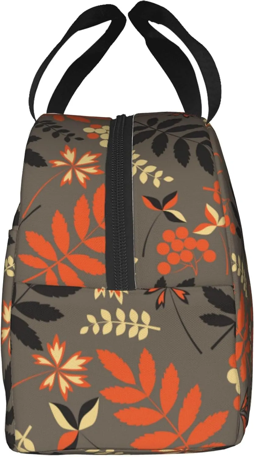 Autumn Forest Leaves Lunch Bag, Unisex Reusable Insulated Lunch Tote Box, Thermal Cooler Sack Food Handbags Case High Capacity for Travel Work Picnic