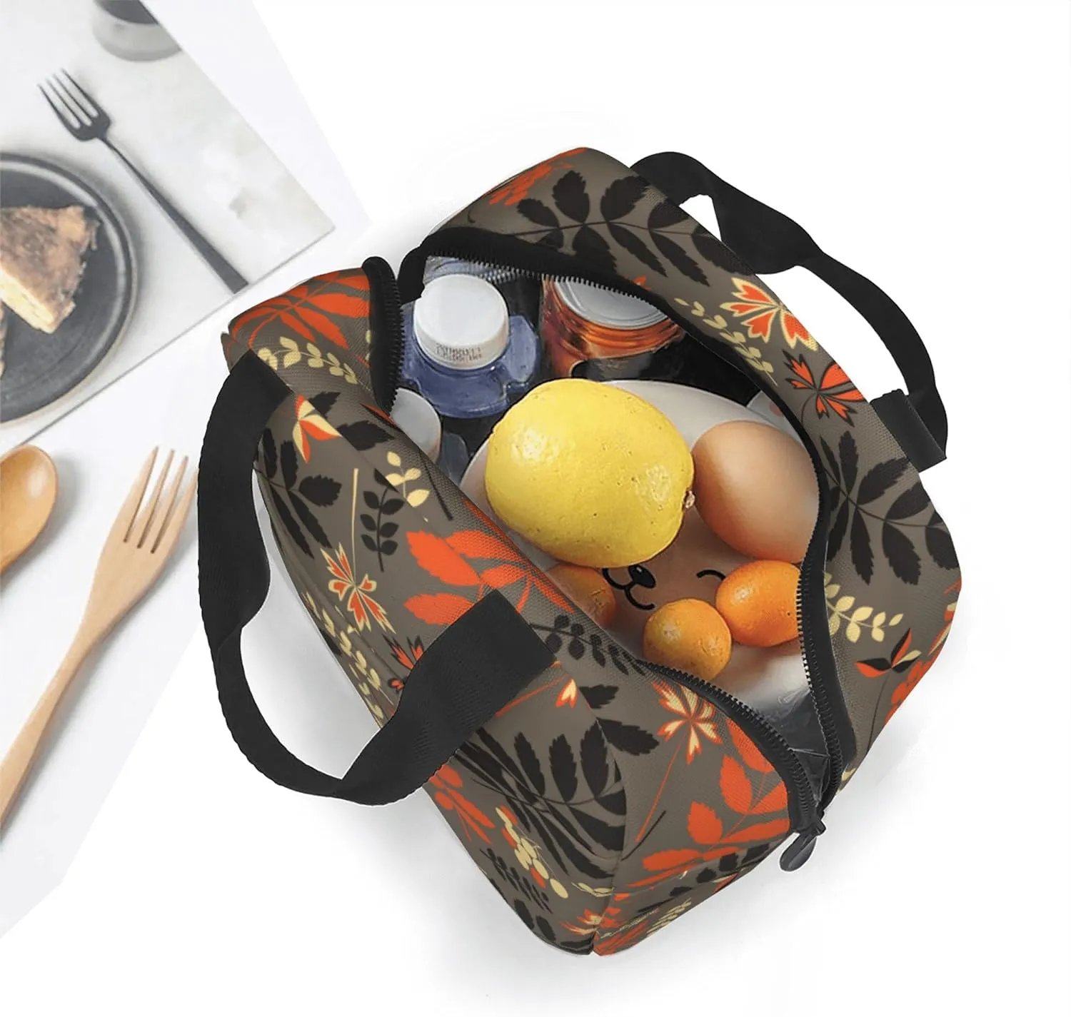 Autumn Forest Leaves Lunch Bag, Unisex Reusable Insulated Lunch Tote Box, Thermal Cooler Sack Food Handbags Case High Capacity for Travel Work Picnic