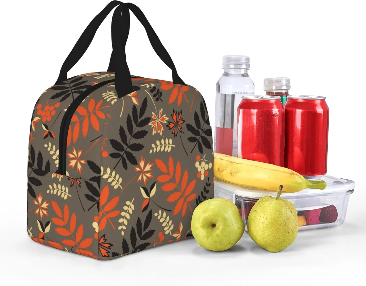 Autumn Forest Leaves Lunch Bag, Unisex Reusable Insulated Lunch Tote Box, Thermal Cooler Sack Food Handbags Case High Capacity for Travel Work Picnic
