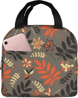 Autumn Forest Leaves Lunch Bag, Unisex Reusable Insulated Lunch Tote Box, Thermal Cooler Sack Food Handbags Case High Capacity for Travel Work Picnic