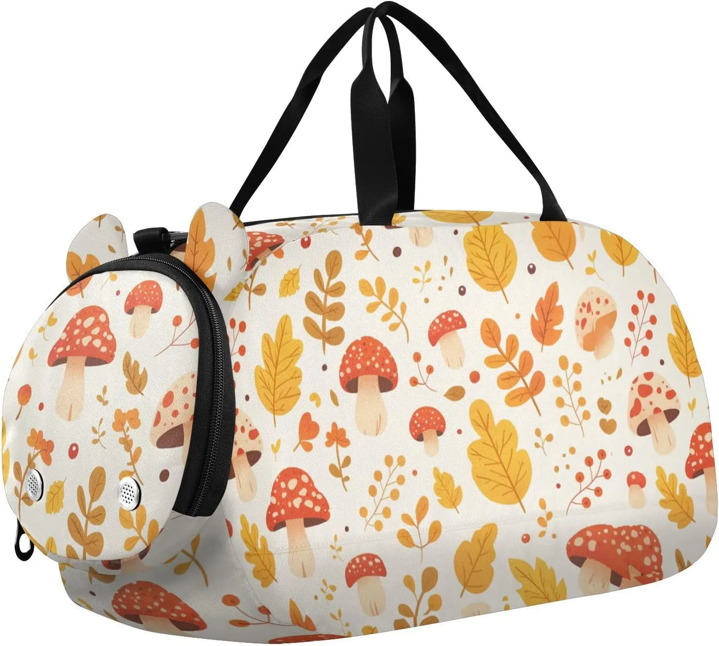 Autumn Leaves Mushrooms Small Gym Bag with Shoes Compartment Lightweight Overnight Travel Weekender Tote for Travel, Sports, Duffel, Weekender