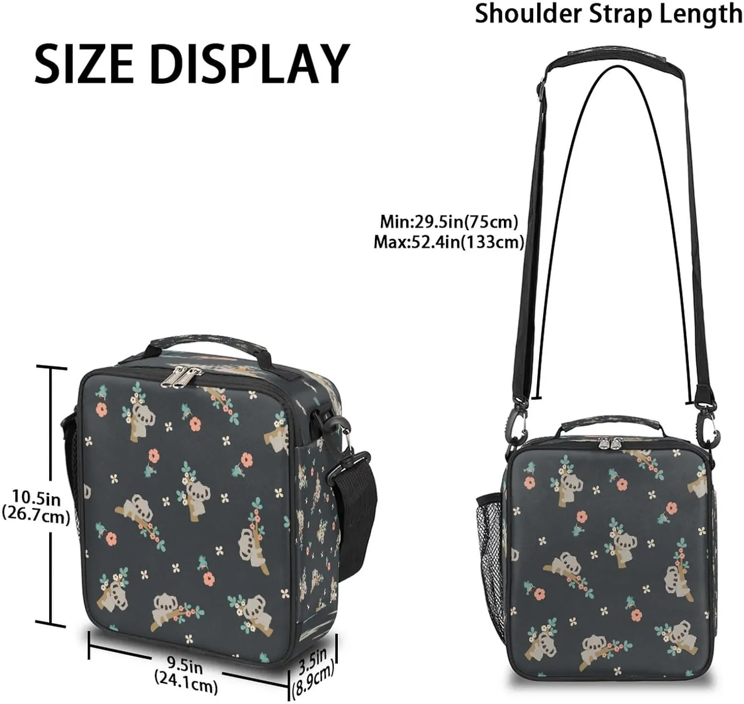 AUUXVA Koala Flowers Cute Kids Lunch Bags for Girls Boys Insulated Lunch Box Thermal Lunchbox Tote Bag with Adjustable Strap Leakproof Durable Lunch Cooler for Children Women School Work