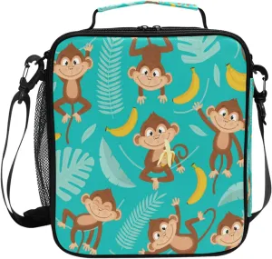 AUUXVA Tropical Banana Leaves Monkey Lunch Bag for Woman Man Insulated LunchBox Tote Bag with Adjustable Strap Leakproof Meal Prep Container Lunch Cooler for School Work Office