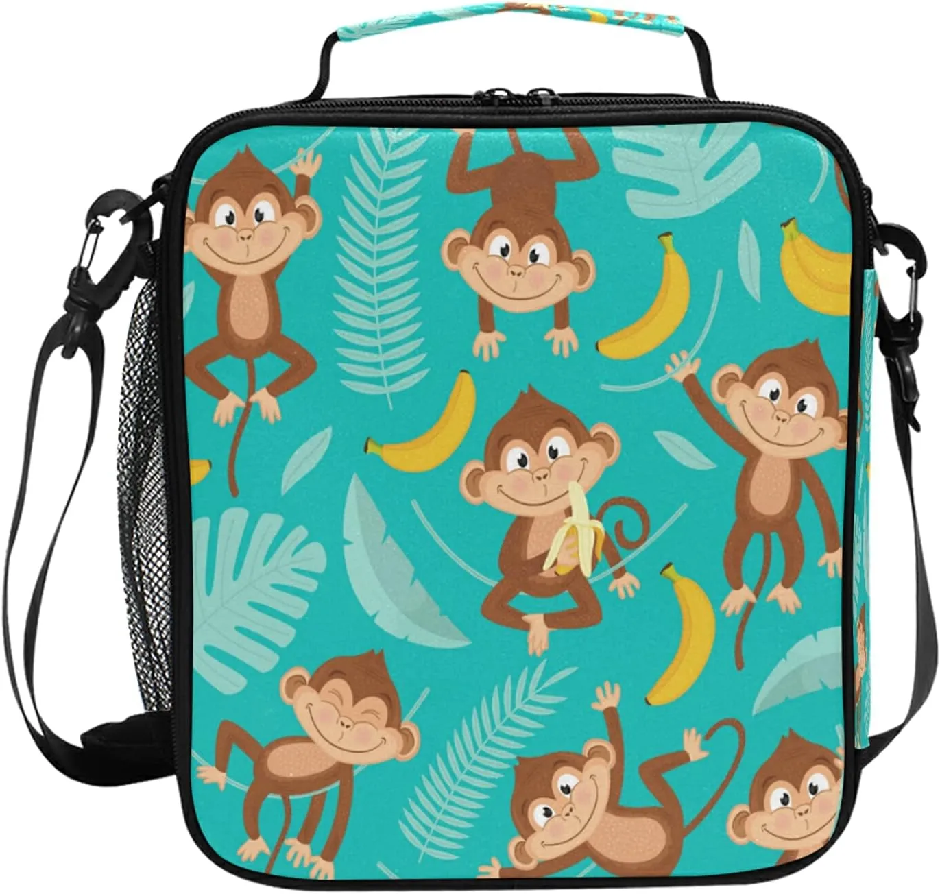 AUUXVA Tropical Banana Leaves Monkey Lunch Bag for Woman Man Insulated LunchBox Tote Bag with Adjustable Strap Leakproof Meal Prep Container Lunch Cooler for School Work Office