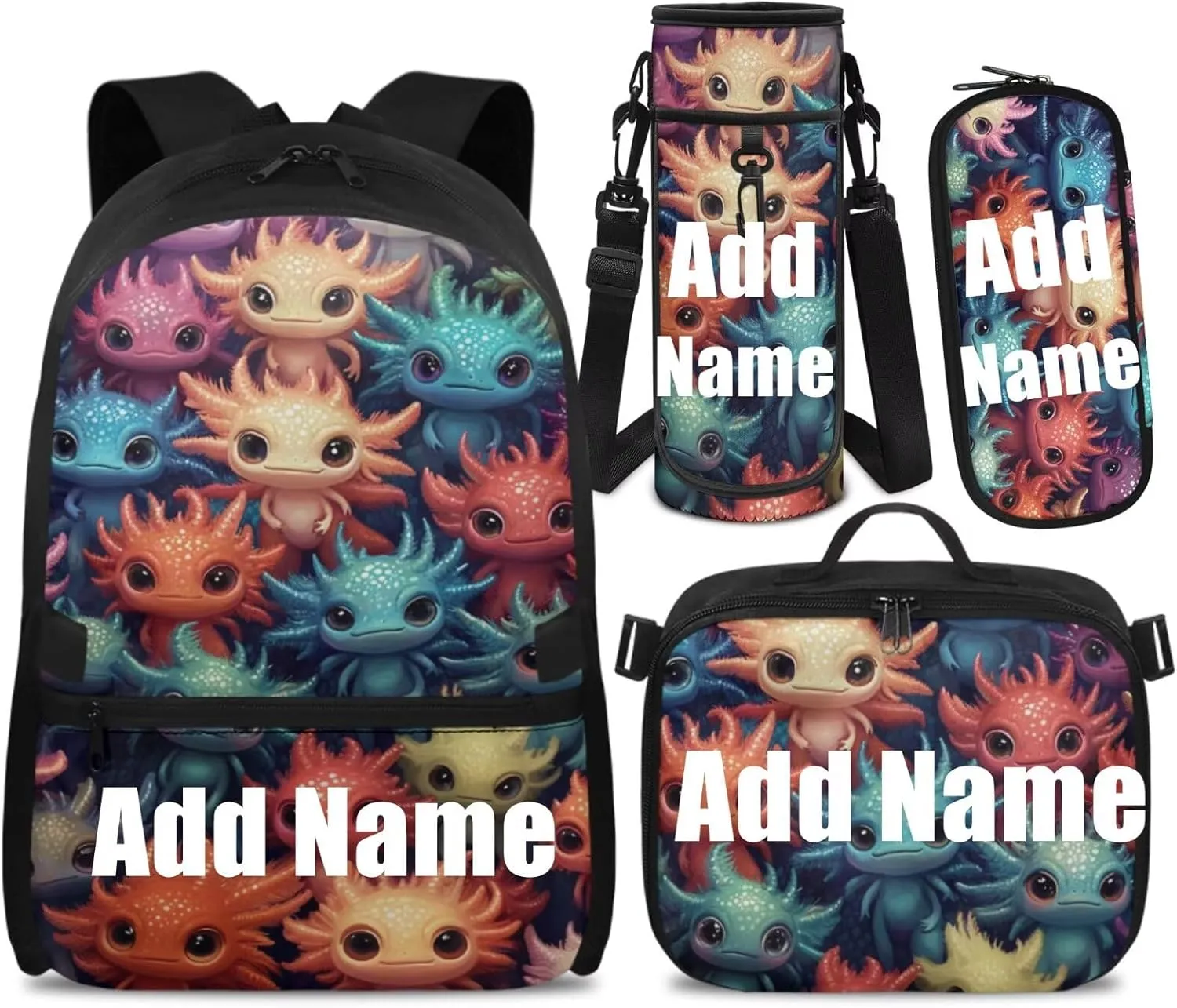 Axolotl Bookbag and Lunch Box Set for Girls Custom Backpack for School Girls 4th Grade Personalized Girl Bookbag with Lunch Box Back to School Supplies Daypack Bag