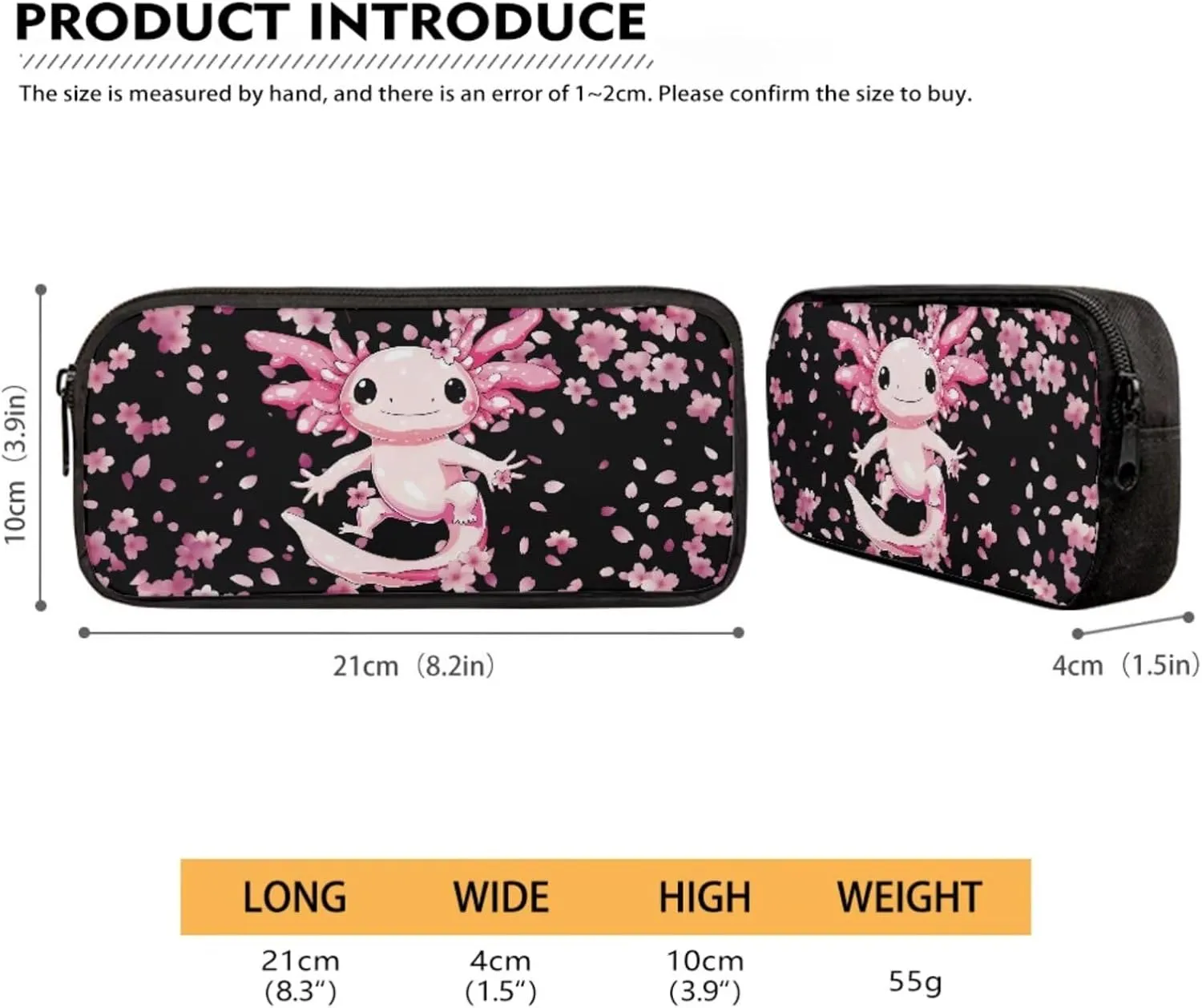 Axolotl Cherry Blossom Pink Pattern Large Backpack Thermal Lunch Bag Pen Case and Water Bottle Holder 4Pcs Kids Student School Bag Sets Back to School Supplies