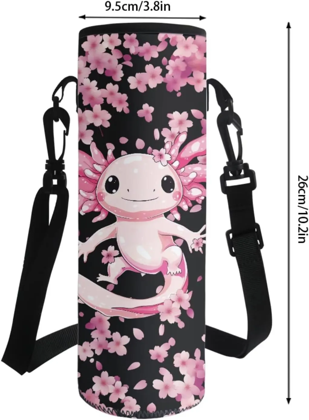 Axolotl Cherry Blossom Pink Pattern Large Backpack Thermal Lunch Bag Pen Case and Water Bottle Holder 4Pcs Kids Student School Bag Sets Back to School Supplies