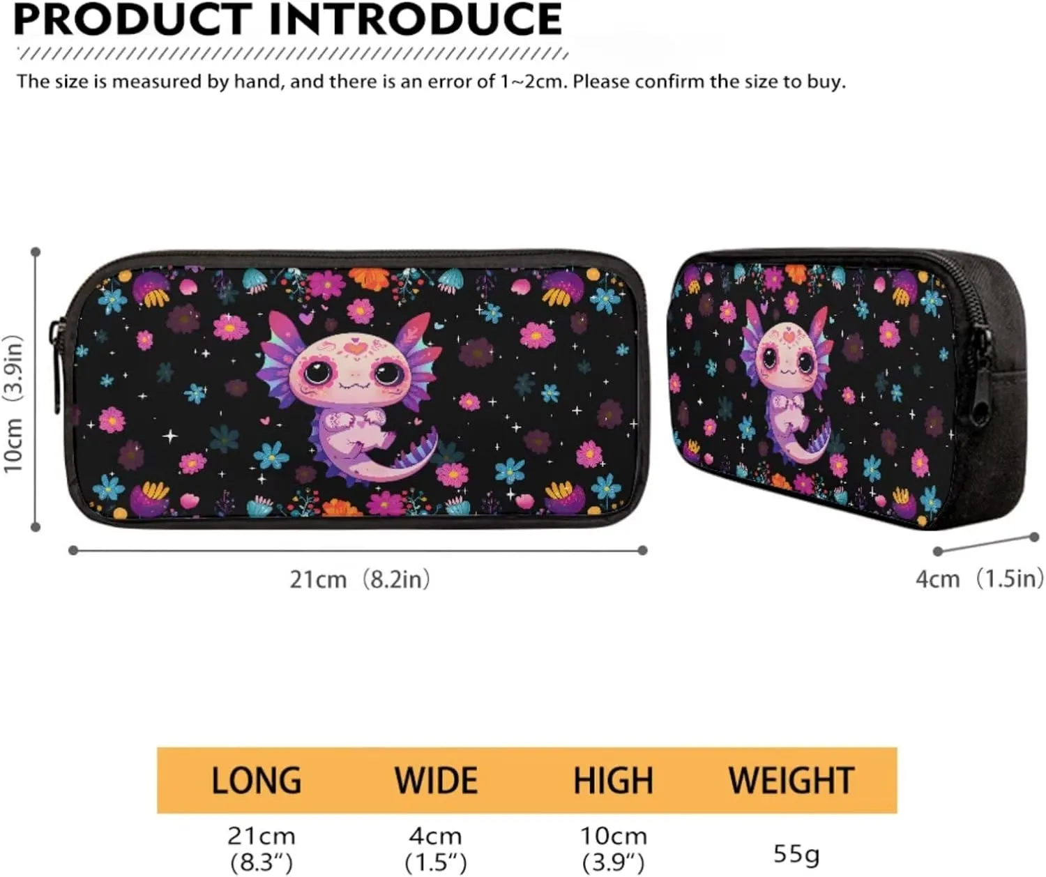 Axolotl Colorful Flowers Pattern 4Pcs Backpack Set for Students Large 17 Inch School Bag, Thermal Lunch Bag, Water Bottle Holder, Pen Case, Back to School Supplies
