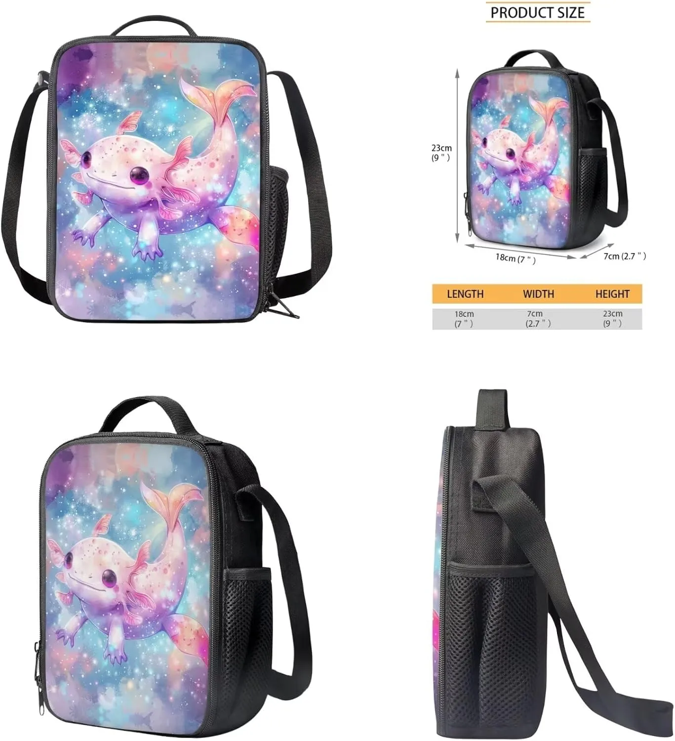 Axolotl Kids Backpack for Girls 2-3 Teen Girls School Backpack School Bags Bookbags for Teenage Girls Boys Backpack and Lunch Bag Set Brightly Colored and Patterned