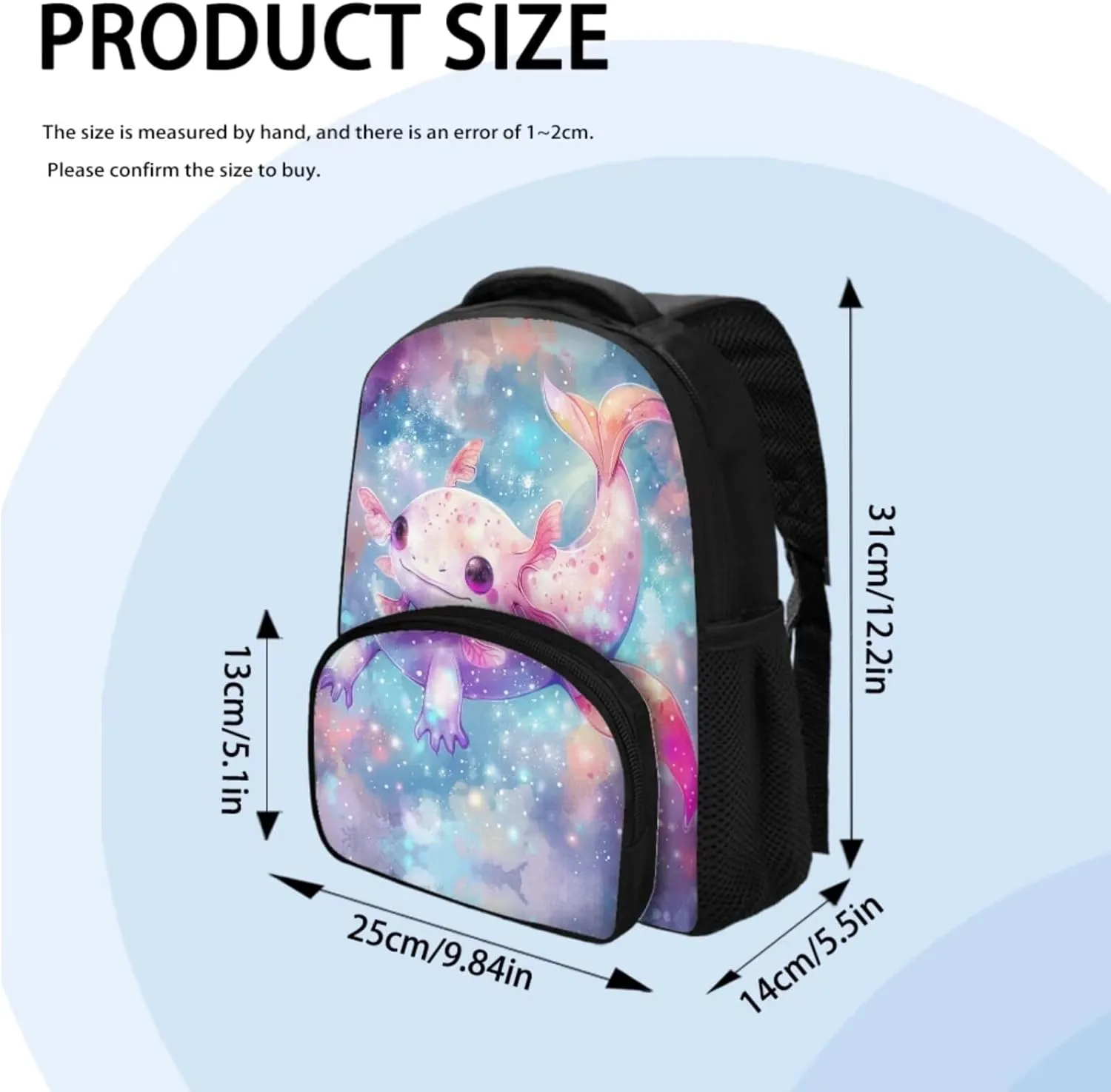 Axolotl Kids Backpack for Girls 2-3 Teen Girls School Backpack School Bags Bookbags for Teenage Girls Boys Backpack and Lunch Bag Set Brightly Colored and Patterned