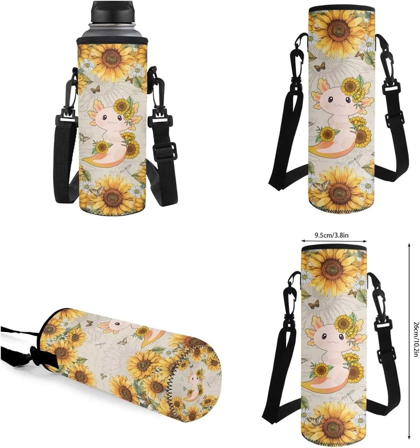 Axolotl Sunflower 4 Piece Backpack Set for Girls Cute School Backpack for Girls with Lunch Box Kawaii Kids Bookbag Girls Lightweight Hiking Travel Backpack 4 Pcs Set