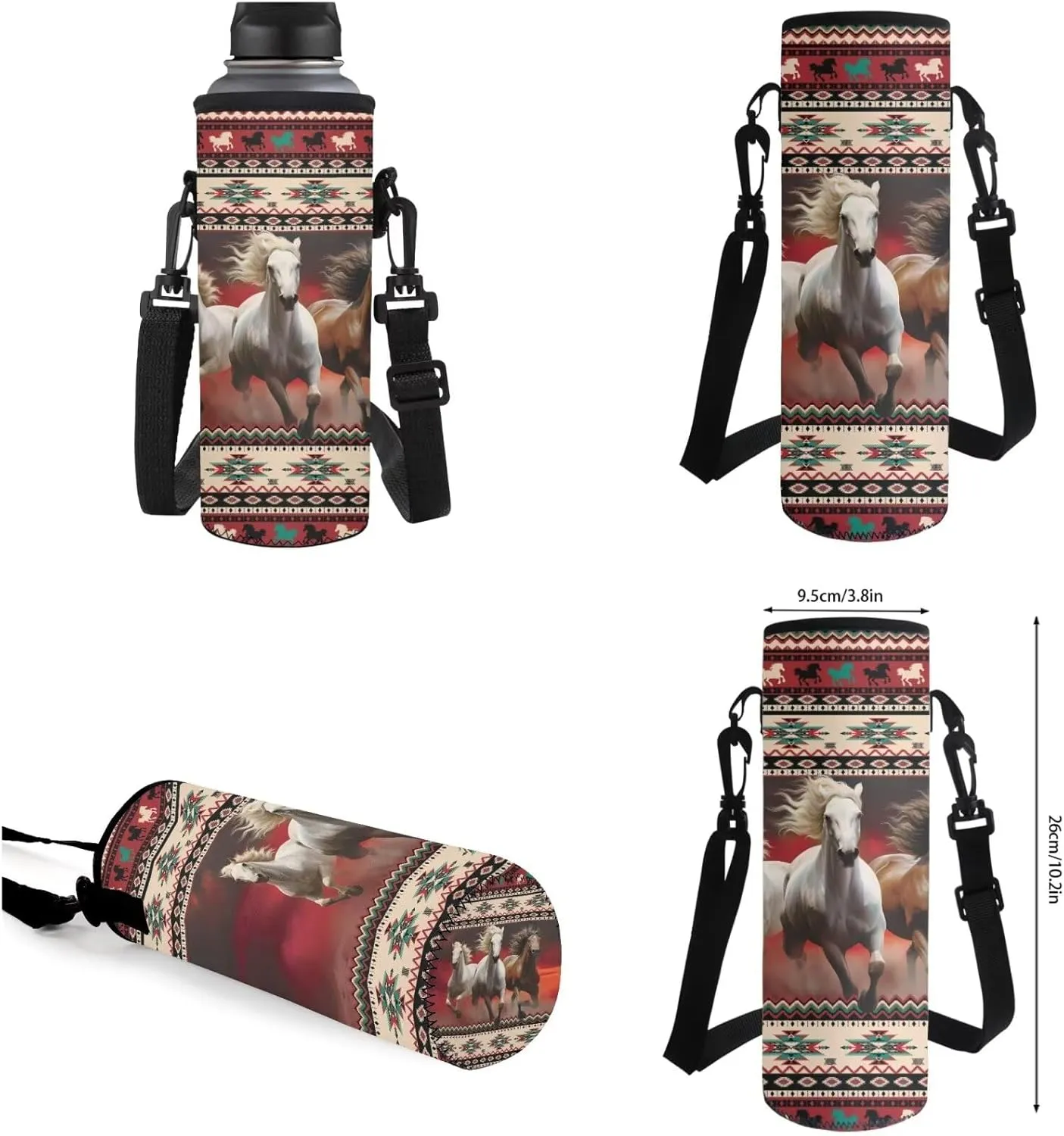 Aztec Horse 4 Piece Backpack Set for Girls Lunchbox and Backpack Set for Teens Girls Animal Themed School Bag Lightwieght Students Book Bags Daypack with Water Bottle Holder